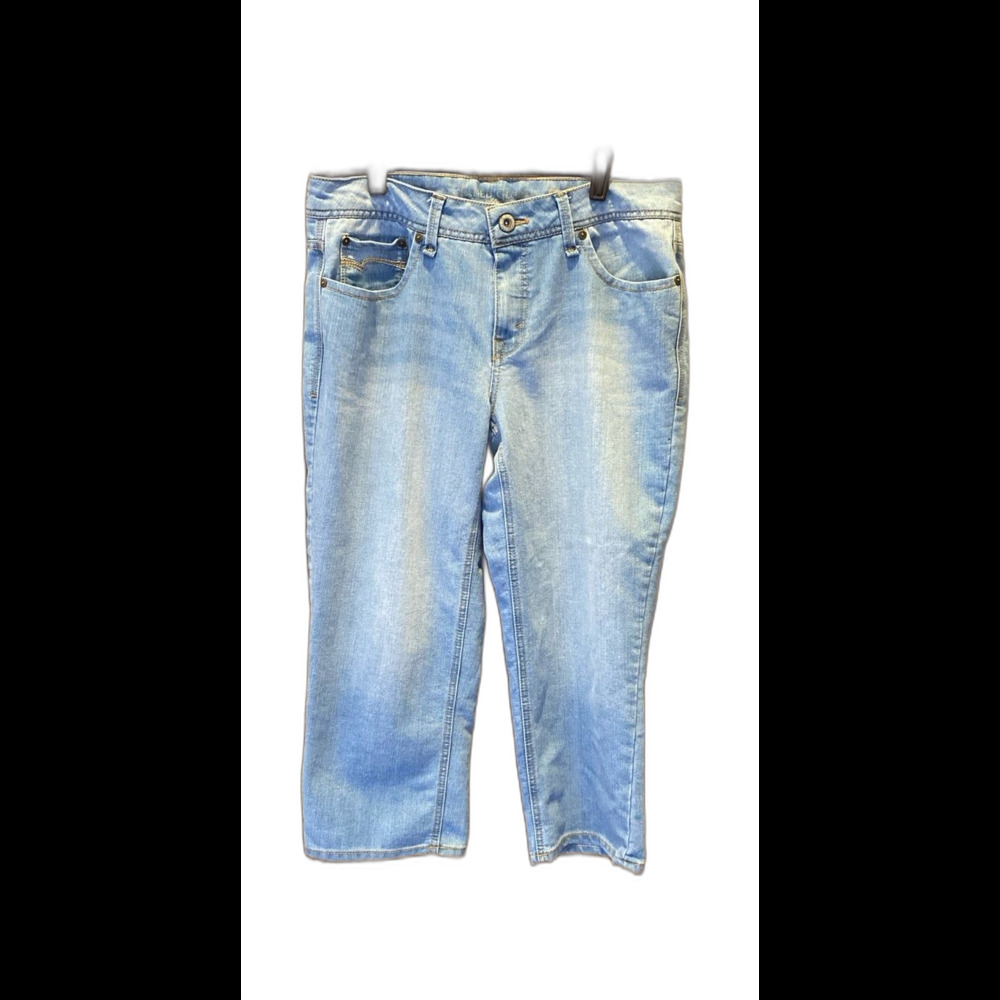 Faded Glory Capris Pants Women’s Sz 12 Light Denim + Stretch Fancy Stitching